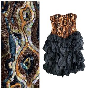Vintage Strapless Silk Sequin Tiered Party Prom Dress by Scarlet Rage / Medium